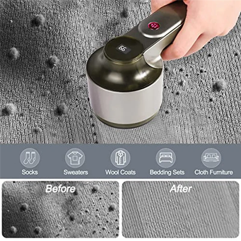 Rechargeable Fabric Shaver, Electric Lint Remover Shaver with LED Digital Display, Removing Fuzz and Pill From Clothes